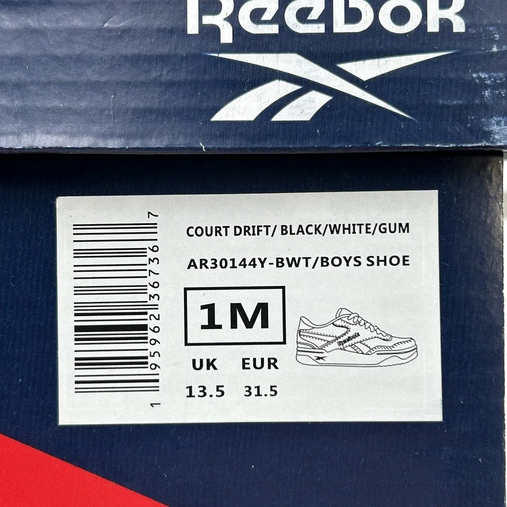 Reebok Court Drift Youth Boys Casual Sneakers Size 1Y Black/White Lace up Shoes‎